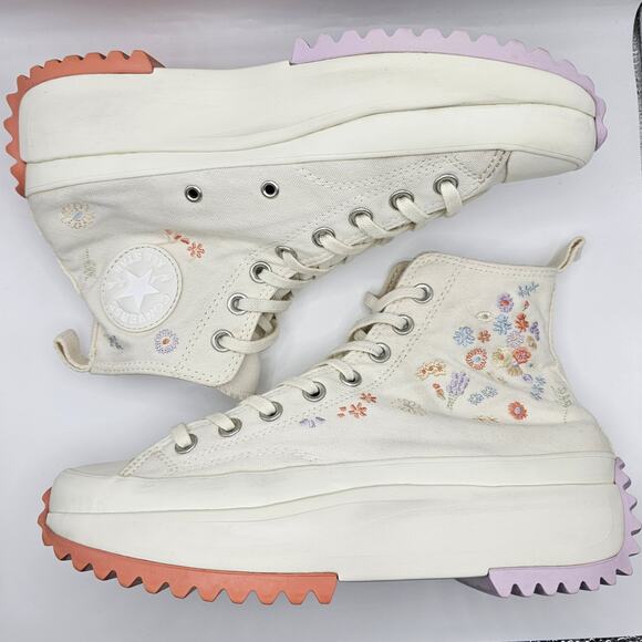 Converse Run Star Hike Platform Hi Embroidered Floral Egret Womens 10.5 Sneakers - Picture 9 of 11